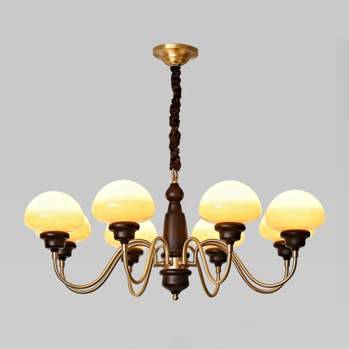 Glass Mushroom Curve Arm Beige Living Room Chandelier Image - 10