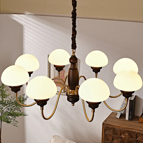 Glass Mushroom Curve Arm Beige Living Room Chandelier Image - 2