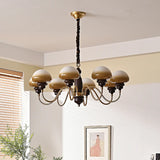 Glass Mushroom Curve Arm Beige Living Room Chandelier Image - 4