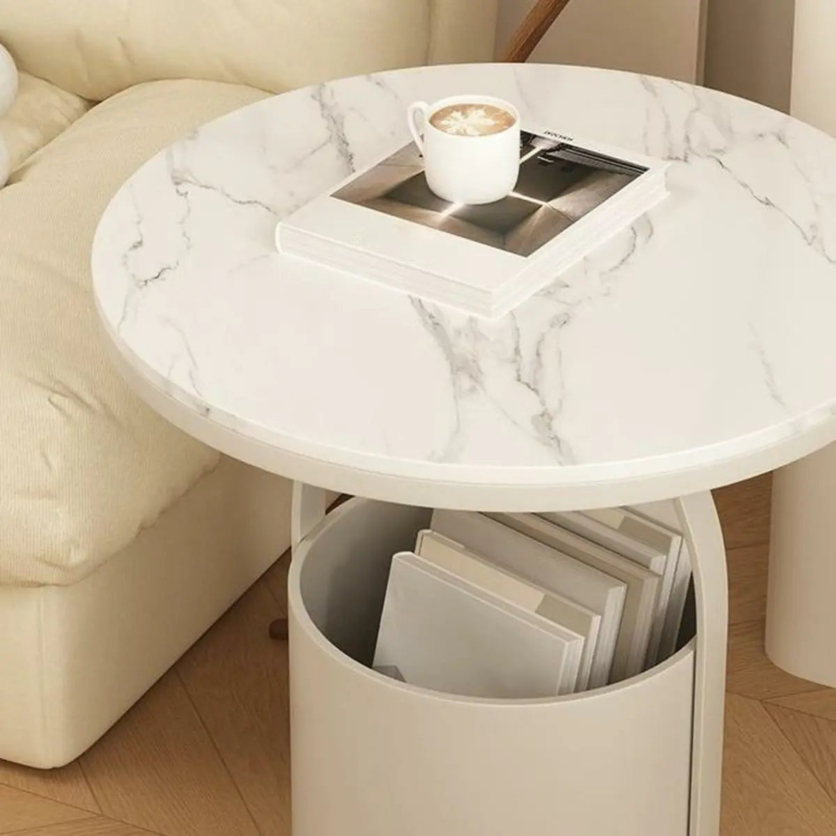 Glass Round Storage Iron Pedestal Standard Coffee Table Image - 6