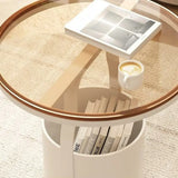 Glass Round Storage Iron Pedestal Standard Coffee Table Image - 8