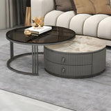 Glass Stone Nesting Round Coffee Table with Drawers Image - 1