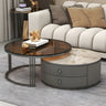 Glass Stone Nesting Round Coffee Table with Drawers Image - 11