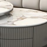 Glass Stone Nesting Round Coffee Table with Drawers Image - 14