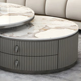 Glass Stone Nesting Round Coffee Table with Drawers Image - 16