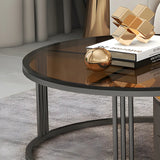 Glass Stone Nesting Round Coffee Table with Drawers Image - 17