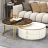 Glass Stone Nesting Round Coffee Table with Drawers Image - 20