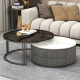 Glass Stone Nesting Round Coffee Table with Drawers Image - 21