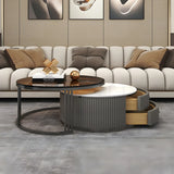 Glass Stone Nesting Round Coffee Table with Drawers Image - 23