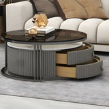 Glass Stone Nesting Round Coffee Table with Drawers Image - 6