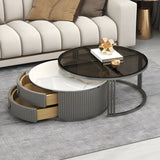 Glass Stone Nesting Round Coffee Table with Drawers Image - 7