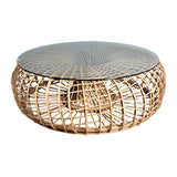 Glass Top Gold Wicker Rattan Outdoor Coffee Table Image - 10