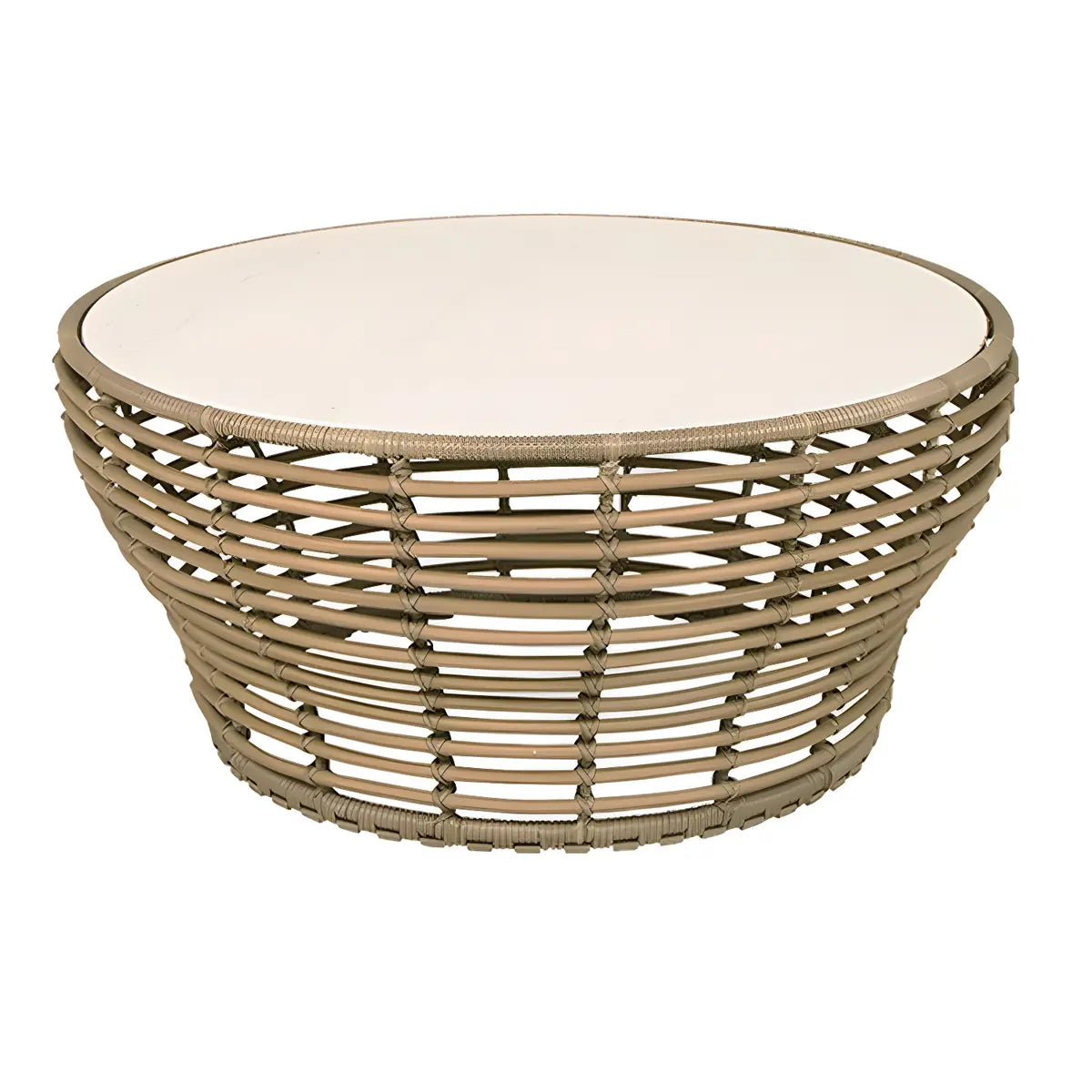 Glass Top Gold Wicker Rattan Outdoor Coffee Table Image - 11