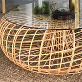 Glass Top Gold Wicker Rattan Outdoor Coffee Table Image - 13