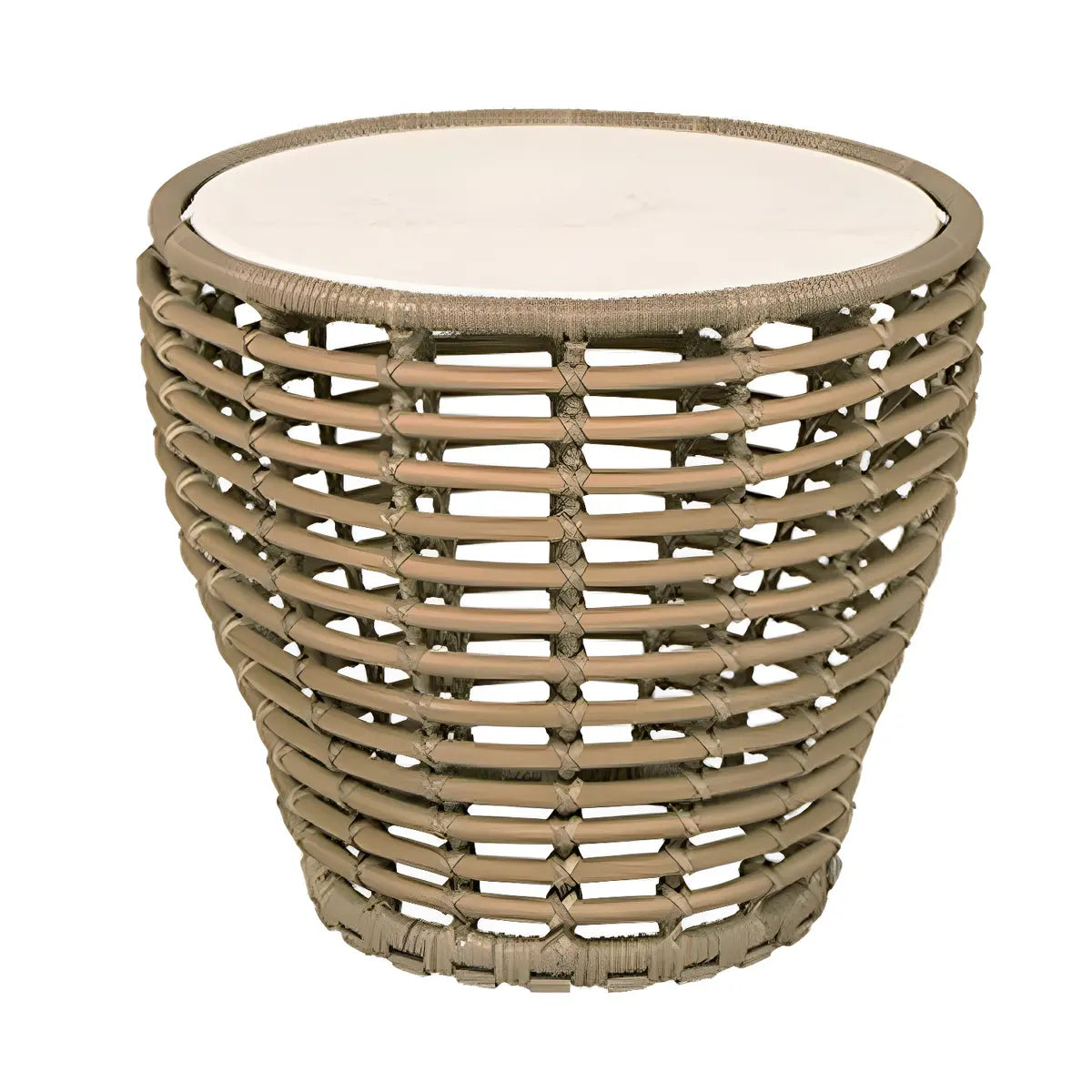 Glass Top Gold Wicker Rattan Outdoor Coffee Table Image - 3