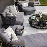 Glass Top Gold Wicker Rattan Outdoor Coffee Table Image - 4