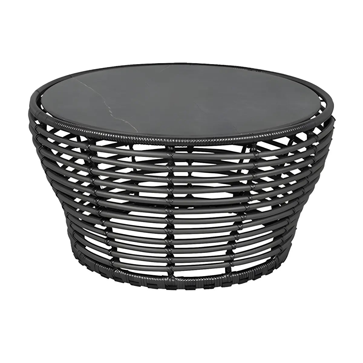 Glass Top Gold Wicker Rattan Outdoor Coffee Table Image - 5