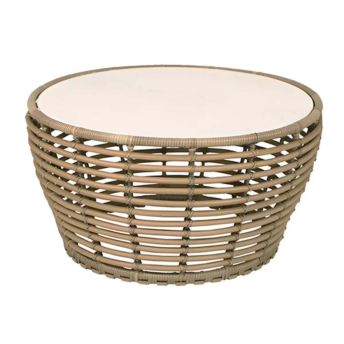 Glass Top Gold Wicker Rattan Outdoor Coffee Table Image - 7