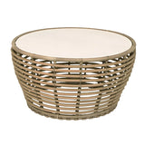 Glass Top Gold Wicker Rattan Outdoor Coffee Table Image - 7