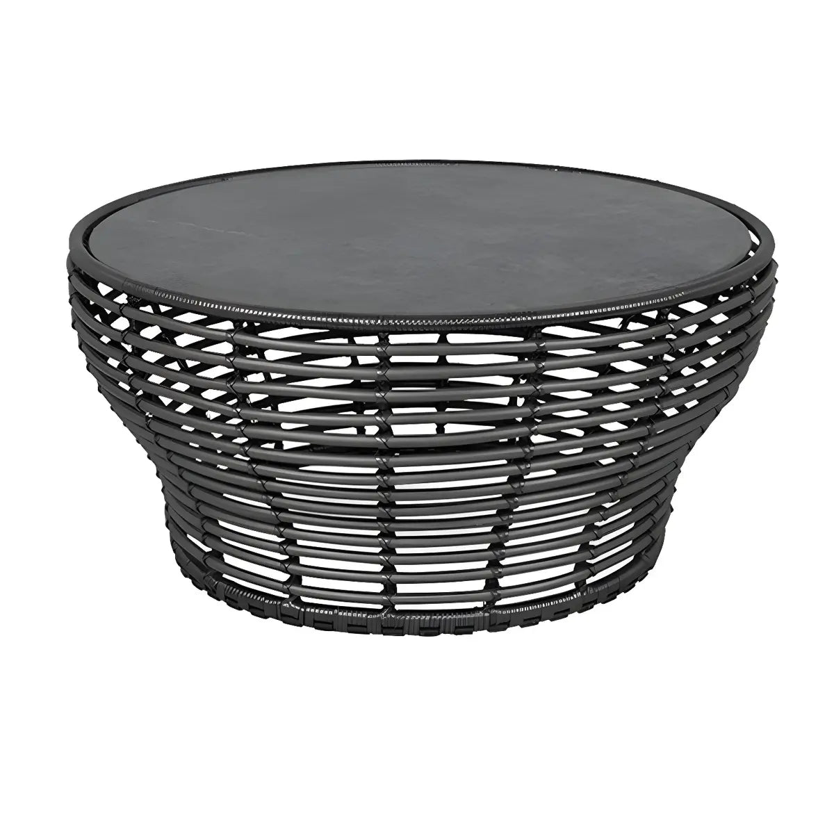 Glass Top Gold Wicker Rattan Outdoor Coffee Table Image - 9