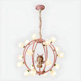 Globe Flower Angel Metal Kids Room Pink Chandelier Image - 10