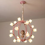 Globe Flower Angel Metal Kids Room Pink Chandelier Image - 12