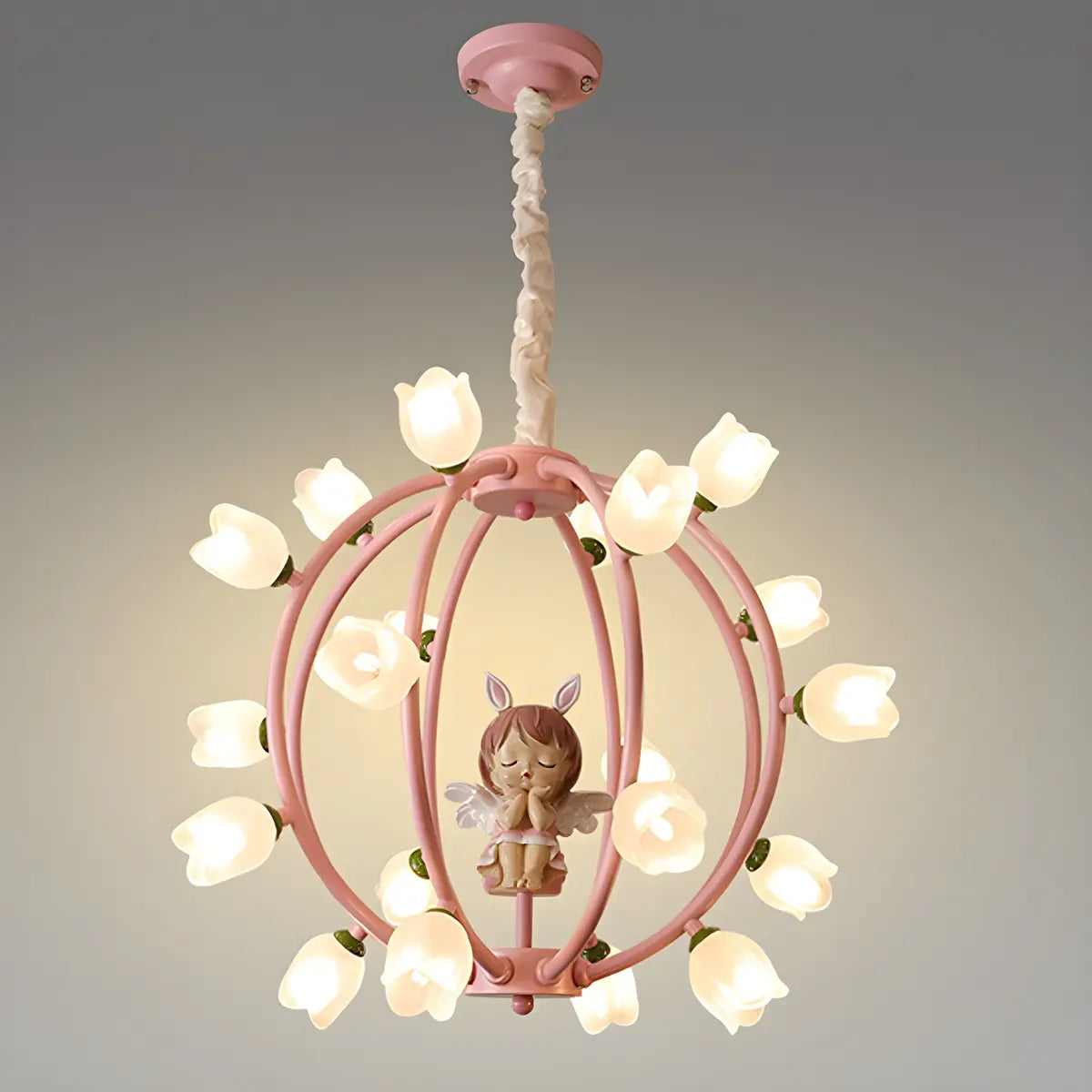 Globe Flower Angel Metal Kids Room Pink Chandelier Image - 13