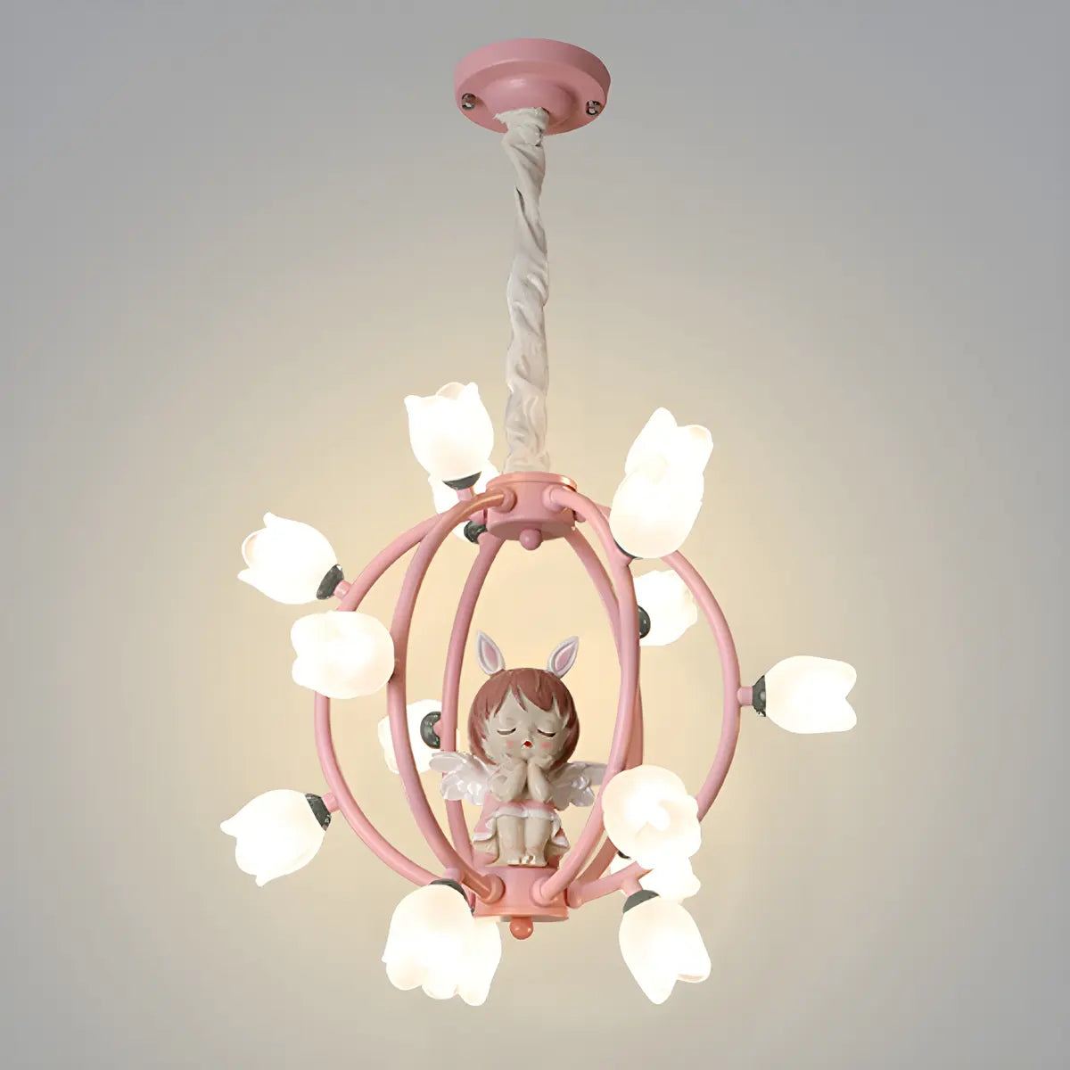 Globe Flower Angel Metal Kids Room Pink Chandelier Image - 2