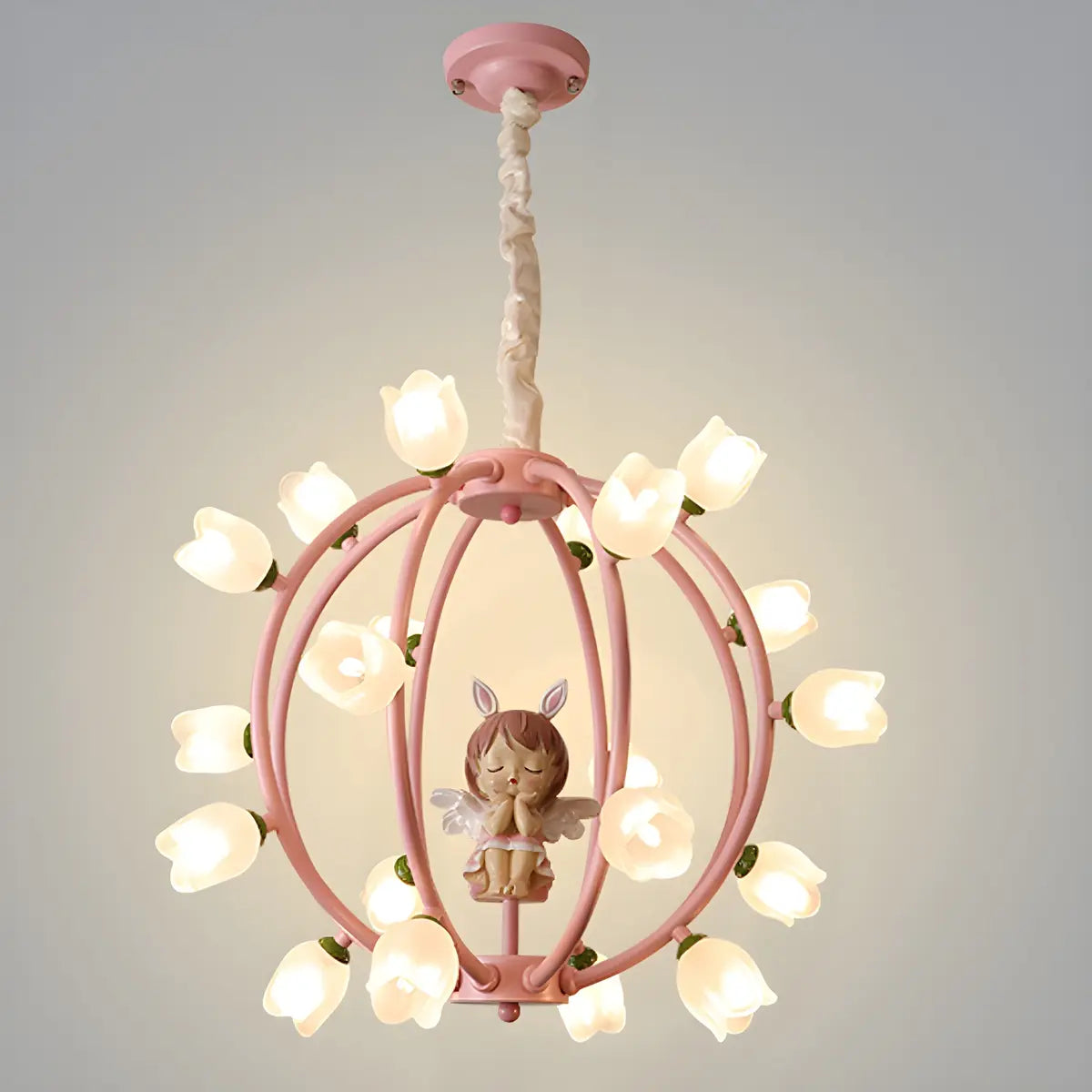 Globe Flower Angel Metal Kids Room Pink Chandelier Image - 3