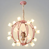 Globe Flower Angel Metal Kids Room Pink Chandelier Image - 3