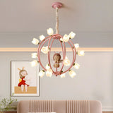 Globe Flower Angel Metal Kids Room Pink Chandelier Image - 4