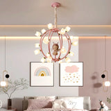 Globe Flower Angel Metal Kids Room Pink Chandelier Image - 5