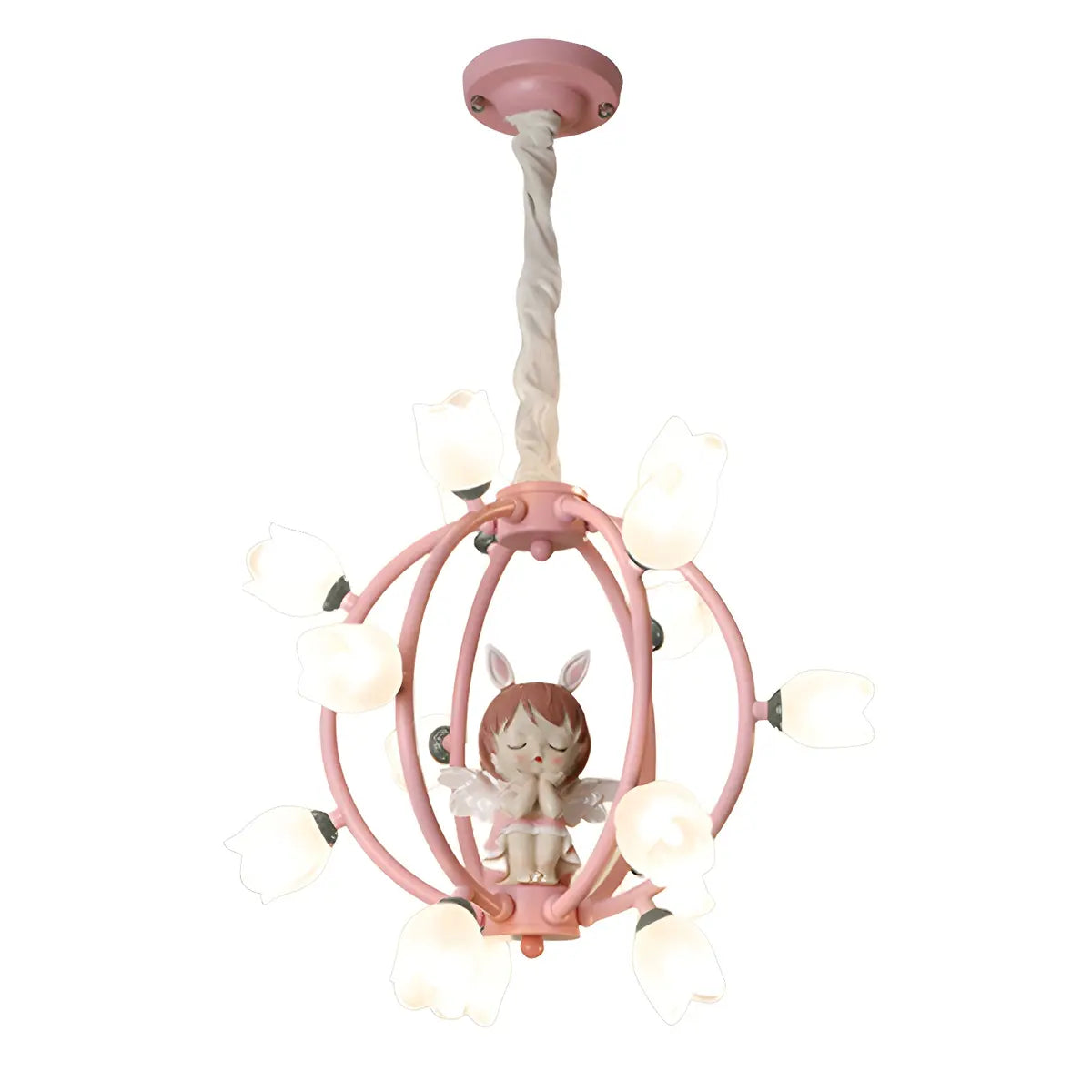 Globe Flower Angel Metal Kids Room Pink Chandelier Image - 7