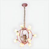 Globe Flower Angel Metal Kids Room Pink Chandelier Image - 9