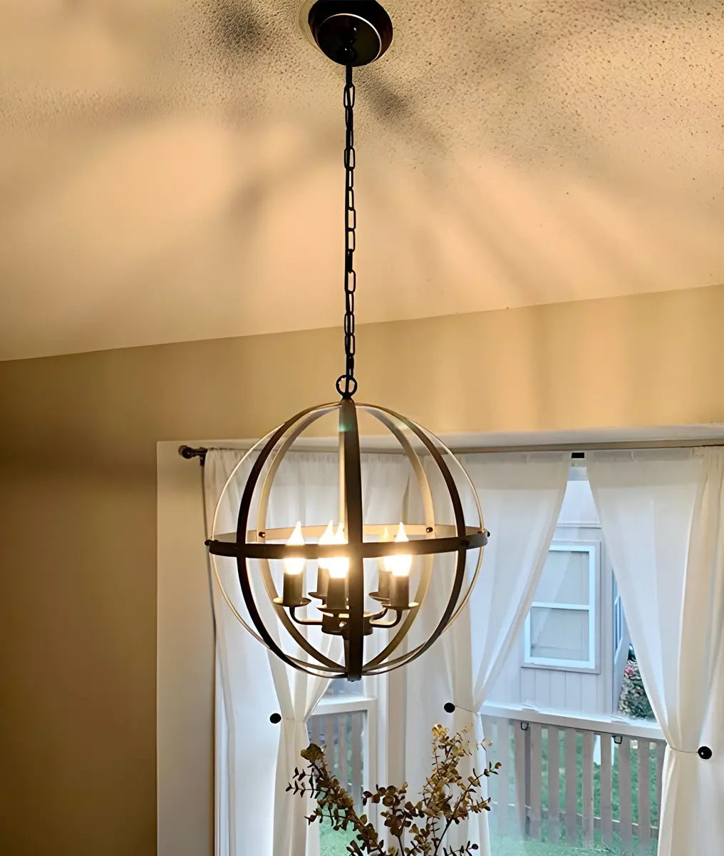 Globe Metal Black Chain Small 3-Light Foyer Chandelier Image - 11