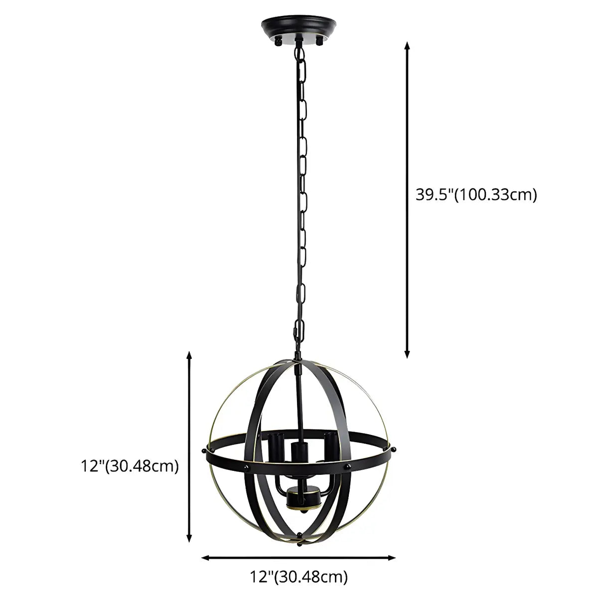 Globe Metal Black Chain Small 3-Light Foyer Chandelier 