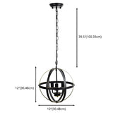 Globe Metal Black Chain Small 3-Light Foyer Chandelier #size