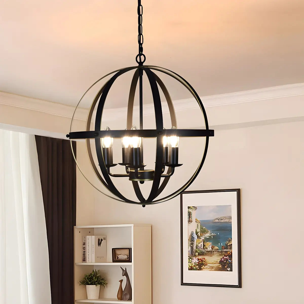 Globe Metal Black Chain Small 3-Light Foyer Chandelier Image - 5