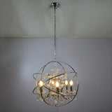 Globe Metal Chrome Crystal Candle Foyer Chandelier Image - 1