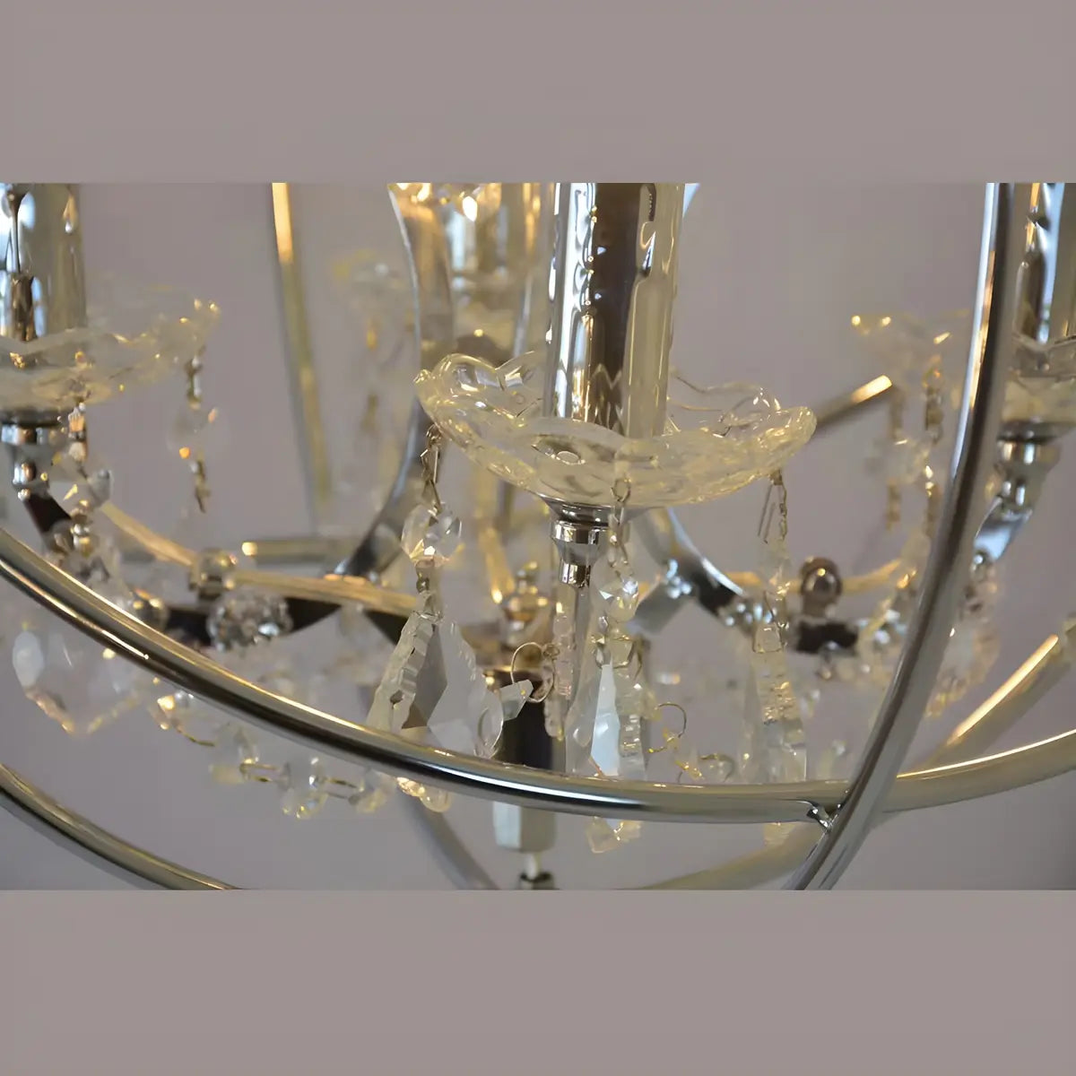 Globe Metal Chrome Crystal Candle Foyer Chandelier Image - 11