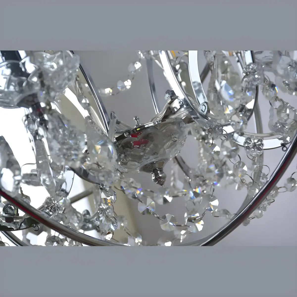 Globe Metal Chrome Crystal Candle Foyer Chandelier Image - 15