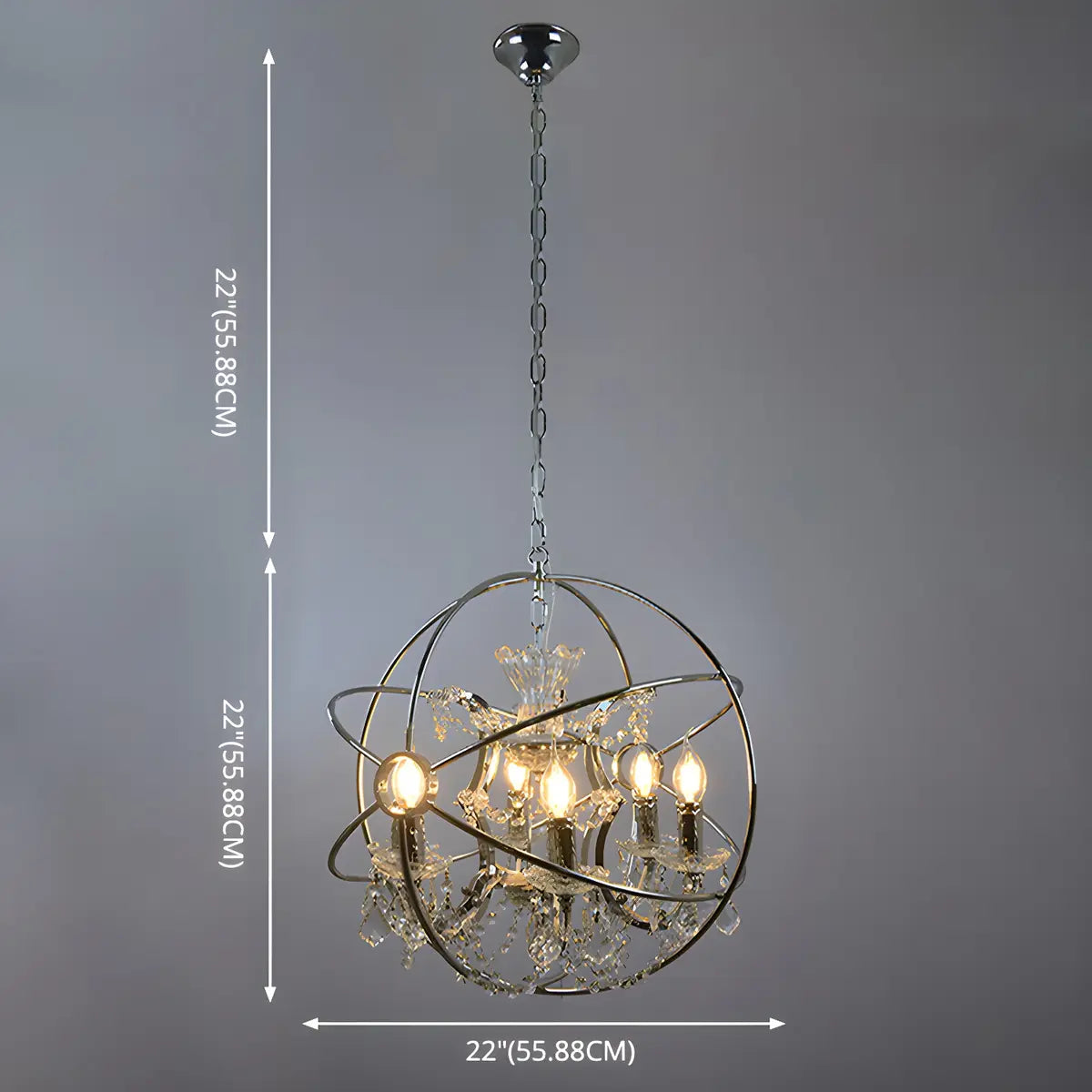 Globe Metal Chrome Crystal Candle Foyer Chandelier 