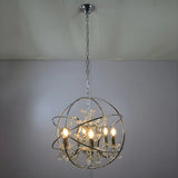 Globe Metal Chrome Crystal Candle Foyer Chandelier Image - 2