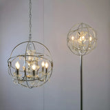 Globe Metal Chrome Crystal Candle Foyer Chandelier Image - 3