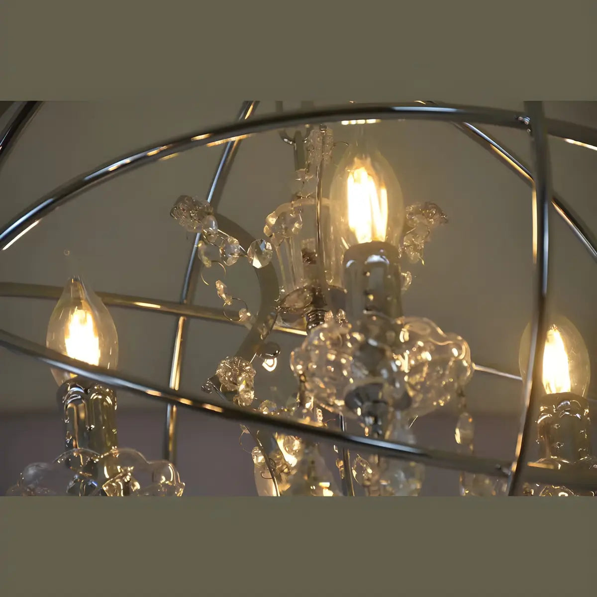 Globe Metal Chrome Crystal Candle Foyer Chandelier Image - 5