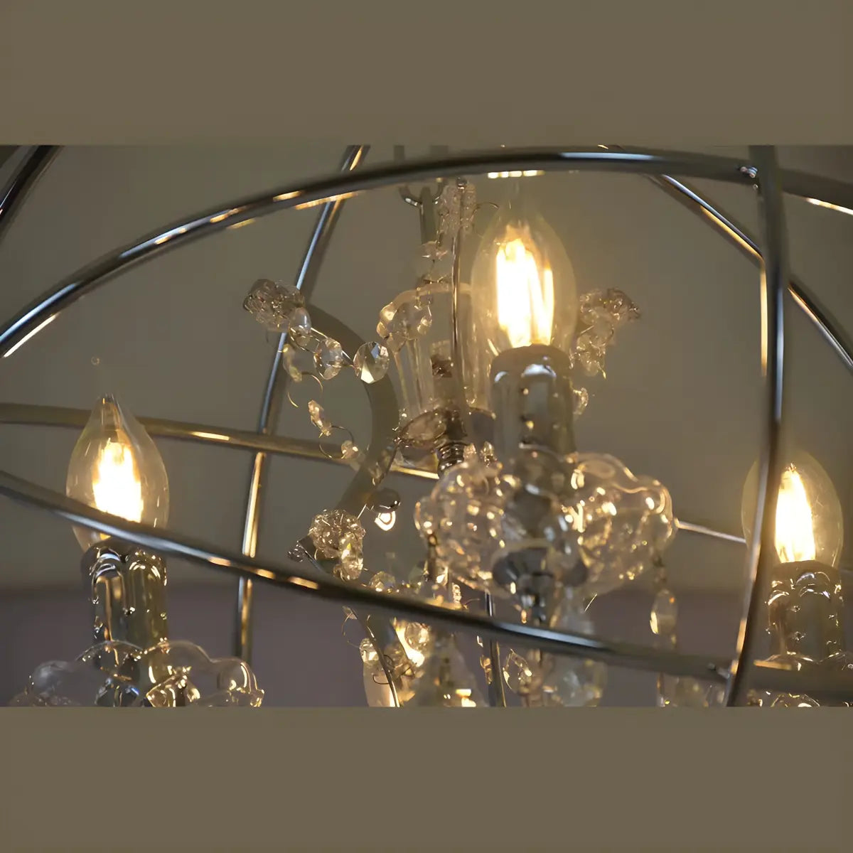 Globe Metal Chrome Crystal Candle Foyer Chandelier Image - 8