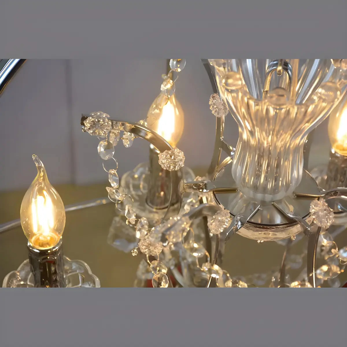 Globe Metal Chrome Crystal Candle Foyer Chandelier Image - 9