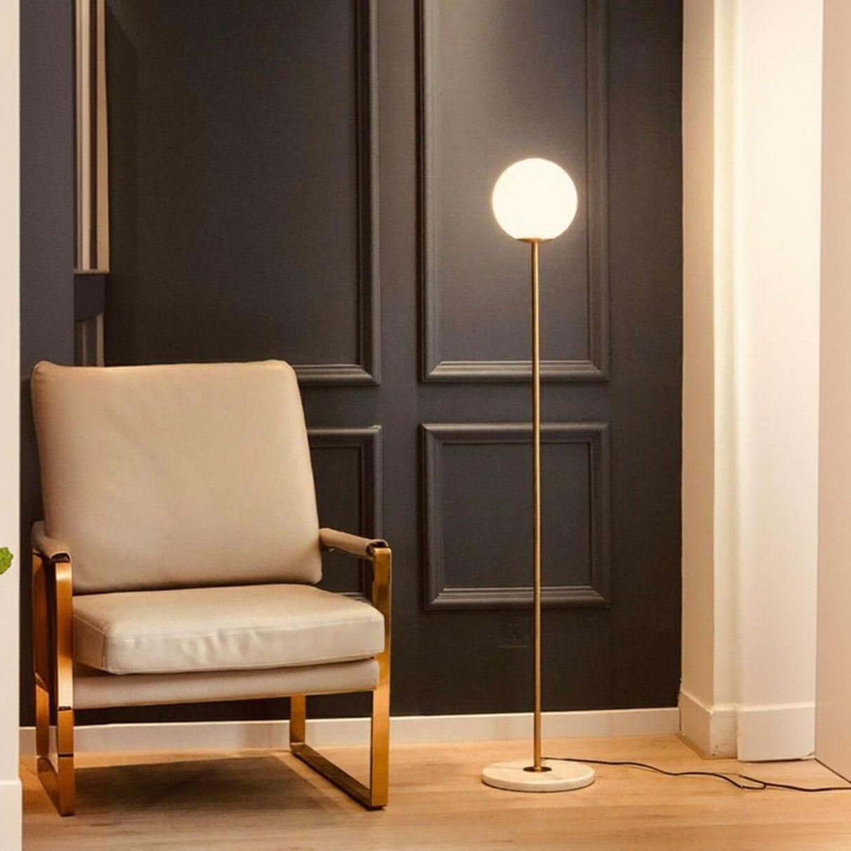 Globe Modern Standing Marble Base Gold Floor Lamp Image - 1