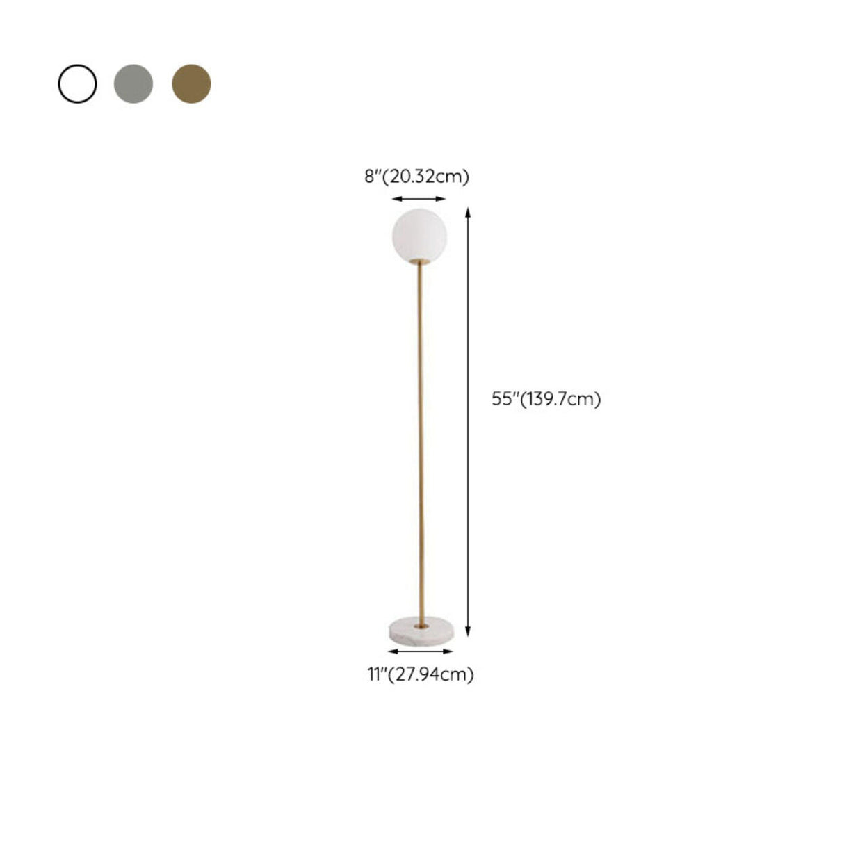 Globe Modern Standing Marble Base Gold Floor Lamp 