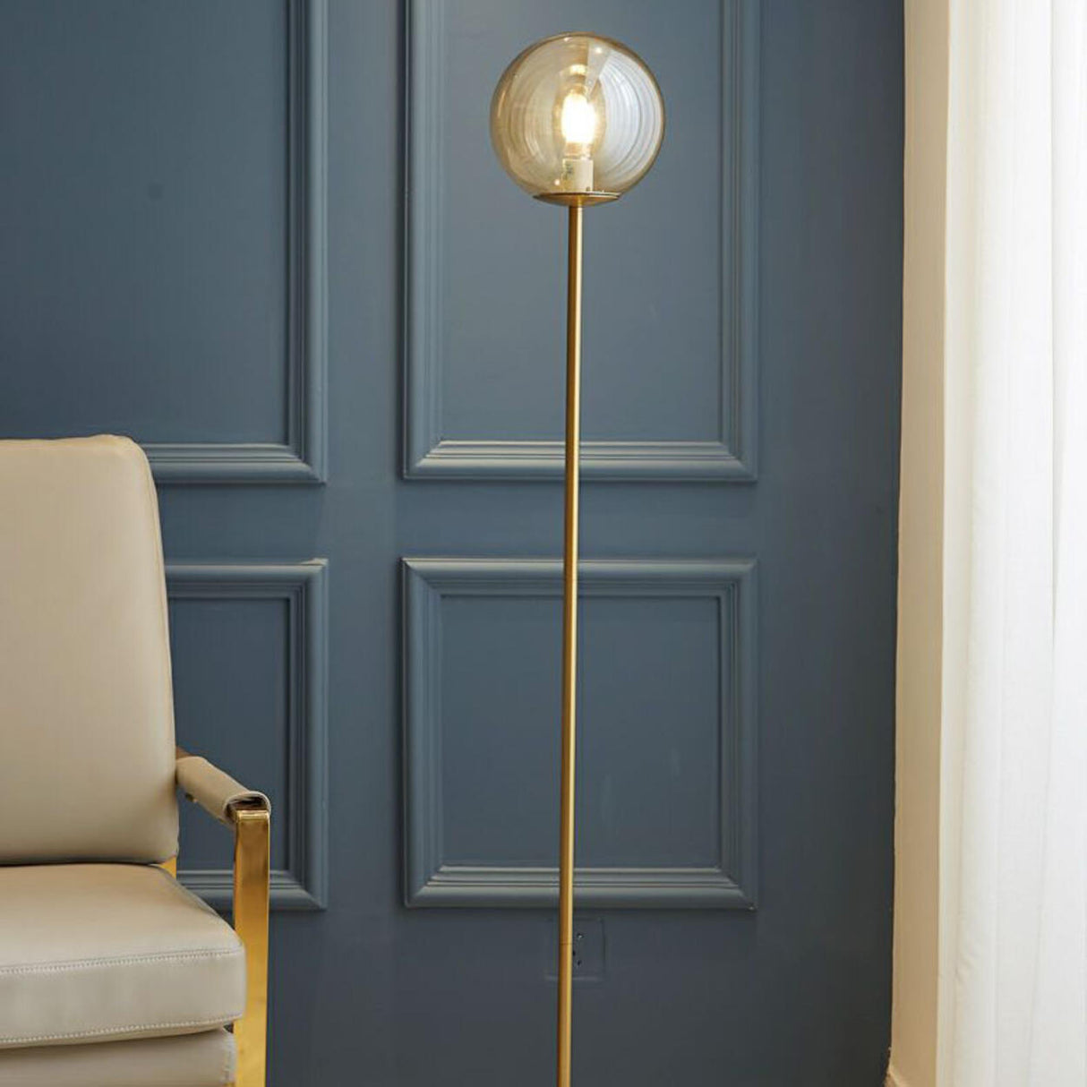 Globe Modern Standing Marble Base Gold Floor Lamp Image - 9